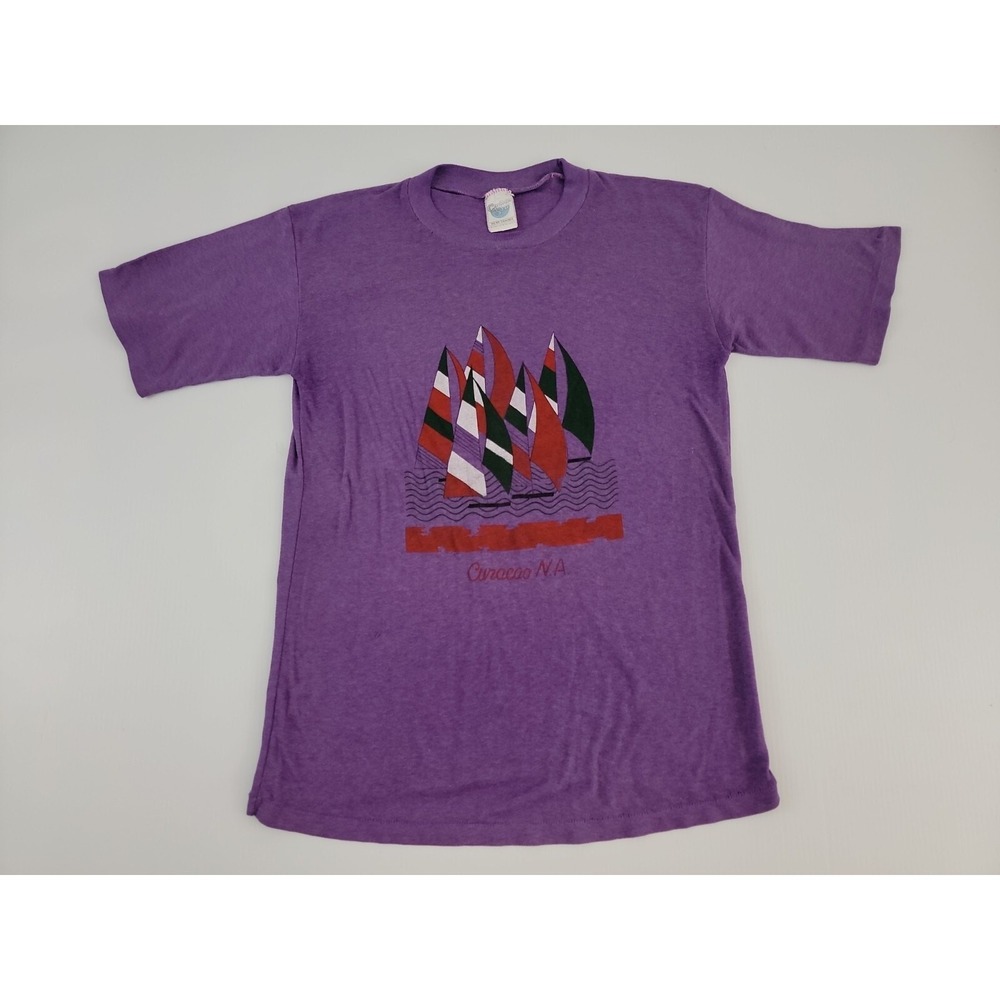 Vintage 90s Curacao Na , Netherlands Purple Single Stitch S/S Graphic‎ T Shirt